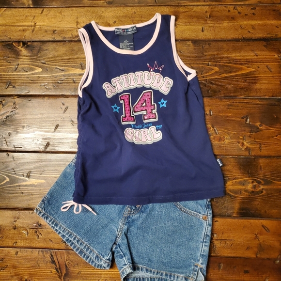 MUDD Navy bling top w/ side tie, M 10-12 - Picture 1 of 6